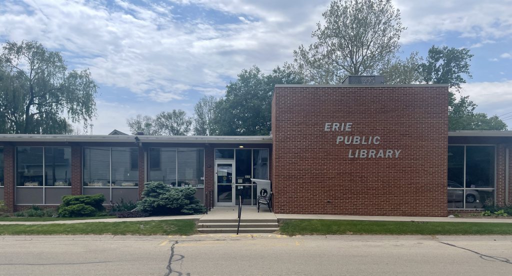 A small town library on a beautiful spring day.